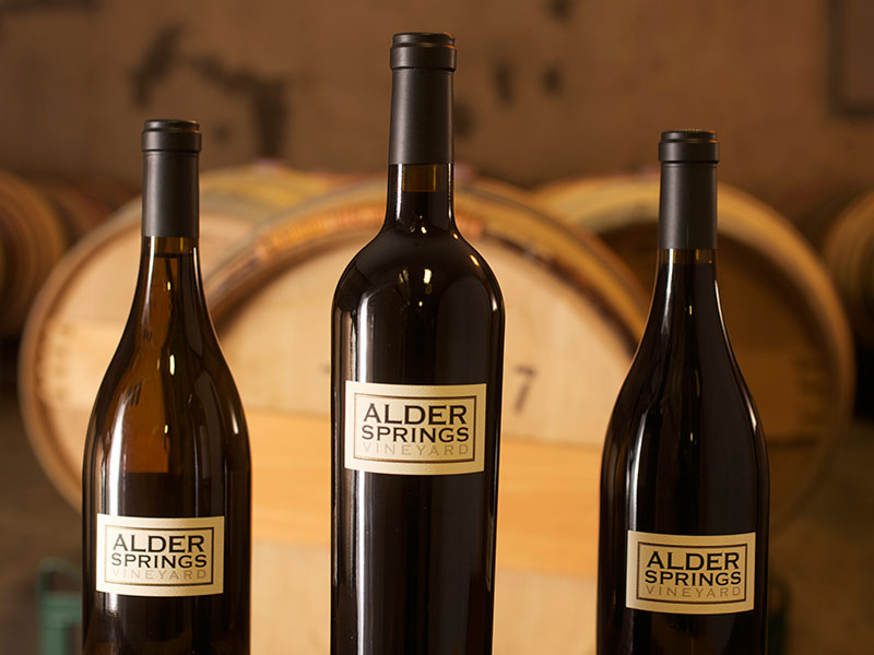 Bottleshot of three Alder Springs Estate Blends